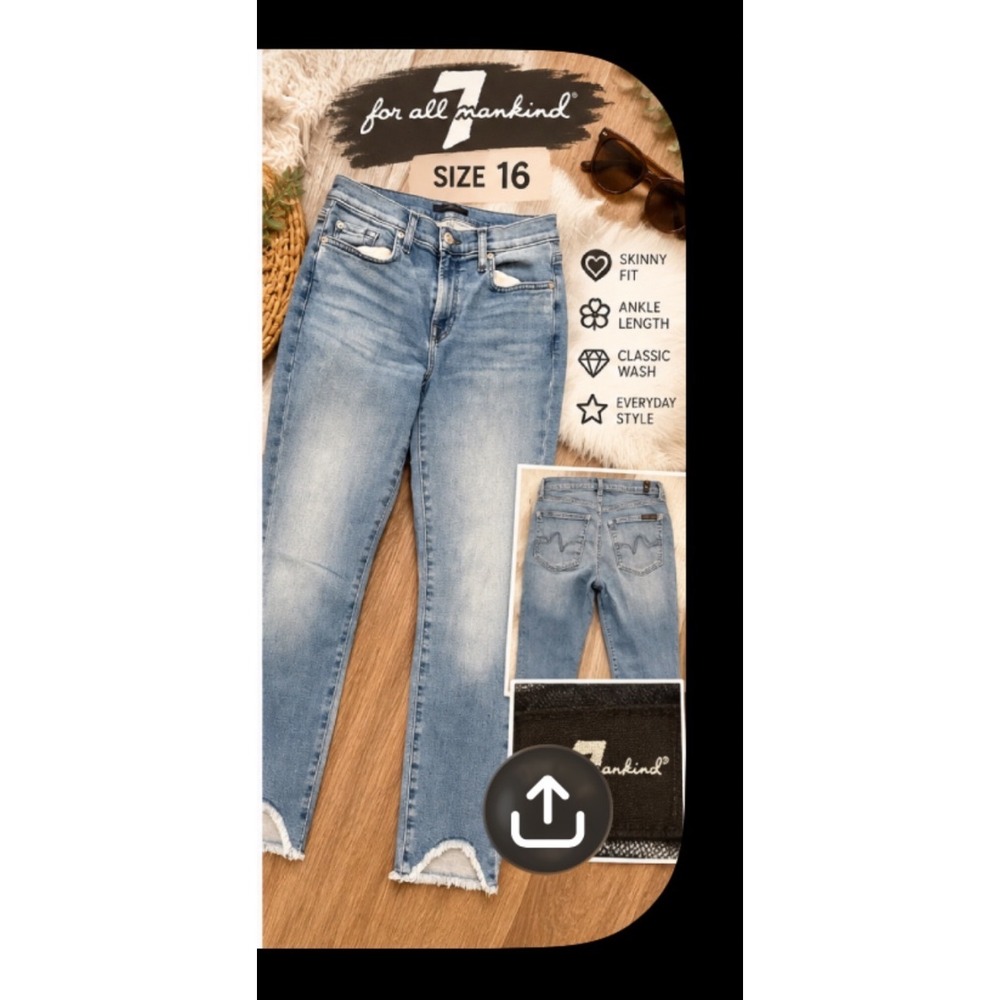 7 For All Mankind Ankle Gwenevere Jeans Womens 28 Light Blue Skinny Raw Hem